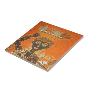 African Woman Carrying Basket Customise Product Tile