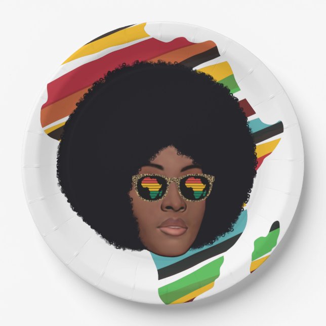 African Woman Glasses | Africa Continent Paper Plate (Front)