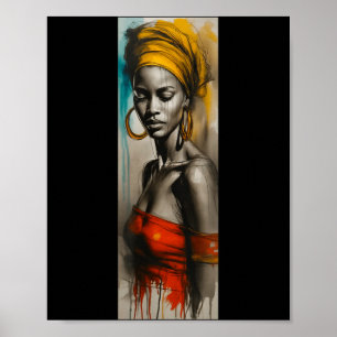 African woman headwrap art sketch melanin black poster