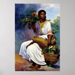 African woman in costume with a basket poster