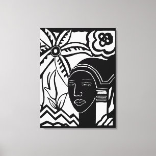 african woman jungle abstract black ink art canvas print