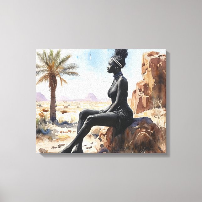 African Woman Landscape Stretched Canvas Print (Front)