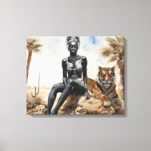 African Woman Landscape Stretched Canvas Print