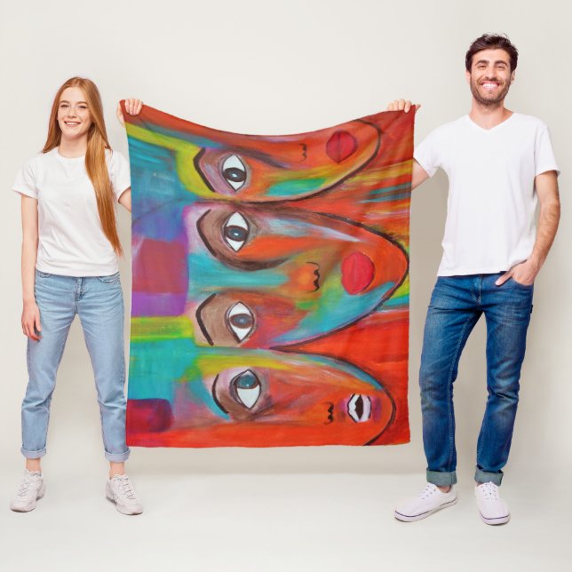 African Woman Oil Painting Fleece Blanket (In Situ)