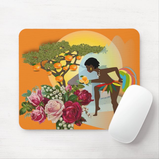 African Woman Orange Floral Mouse Pad! Mouse Pad (With Mouse)