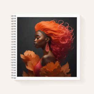African woman orange hair notebook