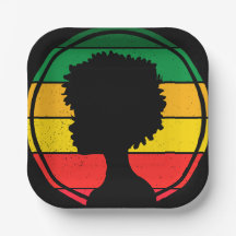 African Woman Paper Plates | Red Yellow & Green