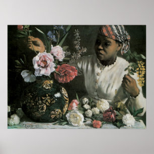 African Woman Peonies by Bazille, Vintage Flowers Poster