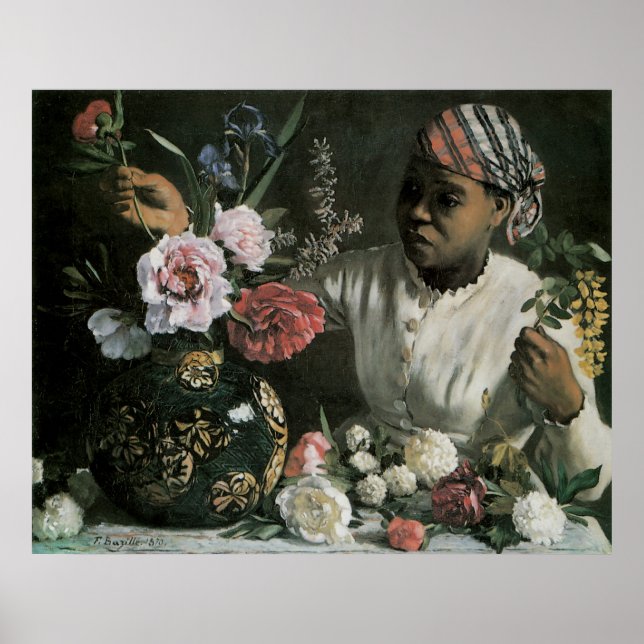 African Woman Peonies by Frederic Bazille, Flowers Poster (Front)