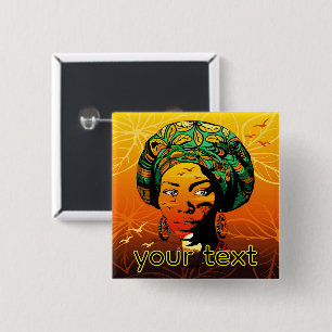 African Woman Portrait with Sunset 15 Cm Square Badge