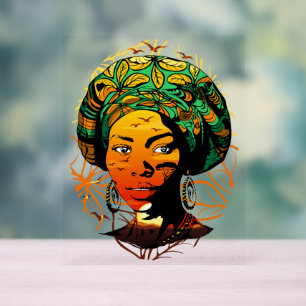African Woman Portrait with Sunset Acrylic Sign
