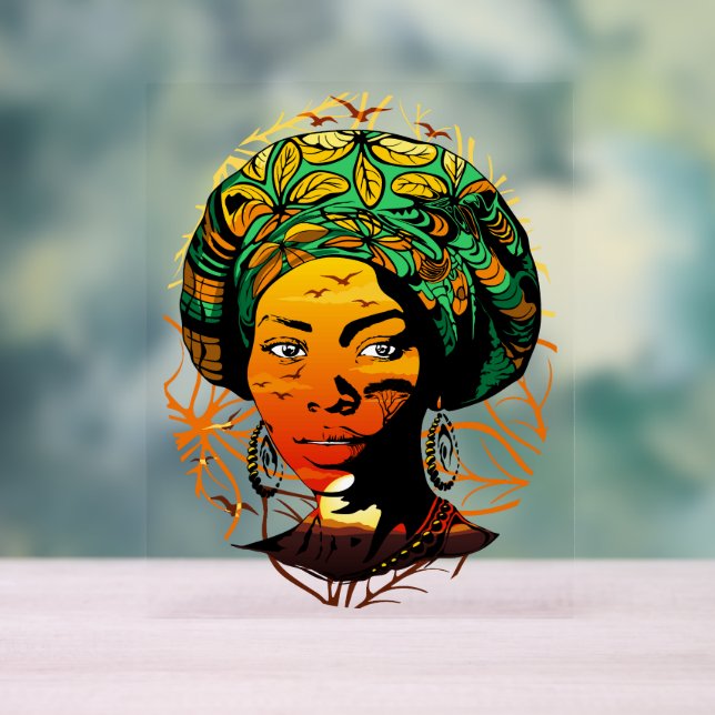 African Woman Portrait with Sunset Acrylic Sign (Neutral)