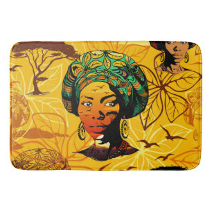 African Woman Portrait with Sunset Bath Mat