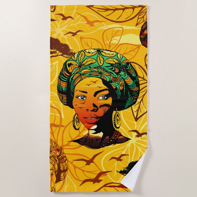 African Woman Portrait with Sunset Beach Towel (Front)