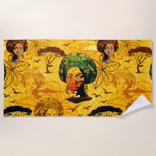 African Woman Portrait with Sunset Beach Towel