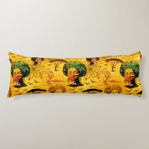 African Woman Portrait with Sunset Body Cushion