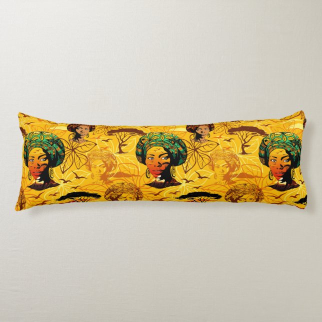 African Woman Portrait with Sunset Body Cushion (Front)