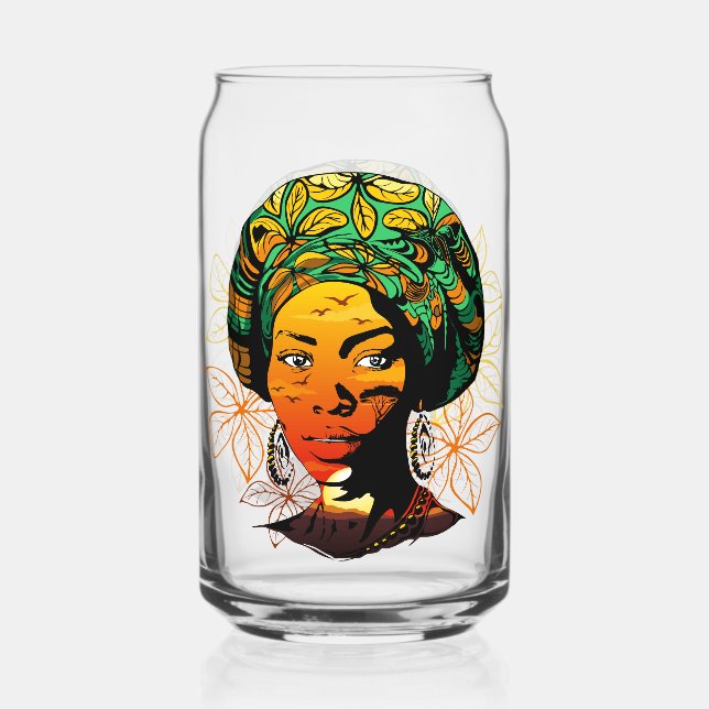 African Woman Portrait with Sunset Can Glass (Front)