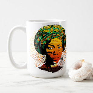 African Woman Portrait with Sunset Coffee Mug