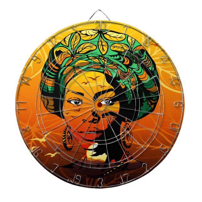 African Woman Portrait with Sunset Dartboard (Front)