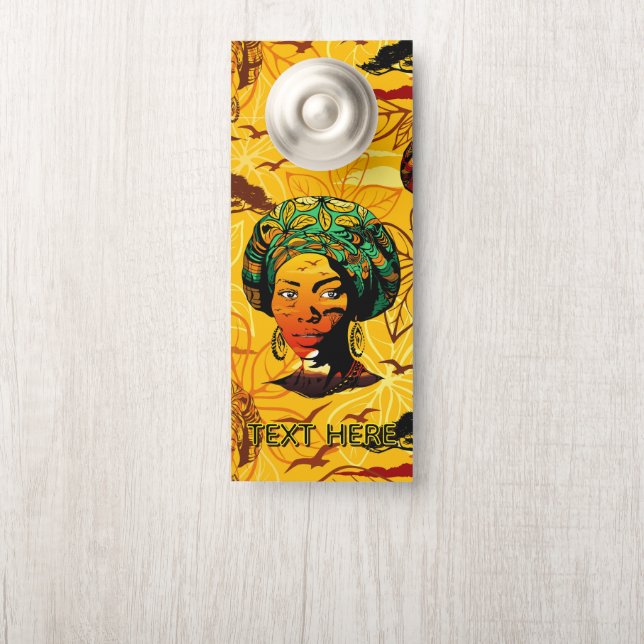 African Woman Portrait with Sunset Door Hanger (On Knob)
