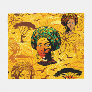 African Woman Portrait with Sunset Fleece Blanket