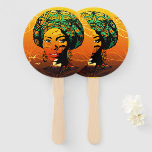 African Woman Portrait with Sunset Hand Fan