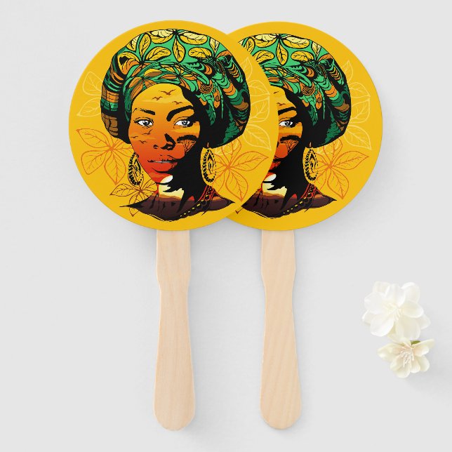African Woman Portrait with Sunset Hand Fan (Front and Back)