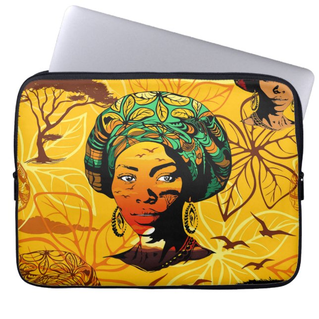 African Woman Portrait with Sunset Laptop Sleeve (Front)