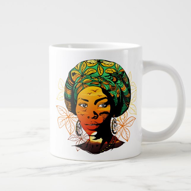 African Woman Portrait with Sunset Large Coffee Mug (Right)