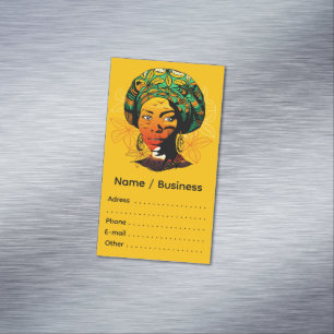 African Woman Portrait with Sunset Magnetic Business Card