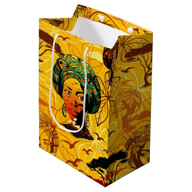 African Woman Portrait with Sunset Medium Gift Bag (Front Angled)