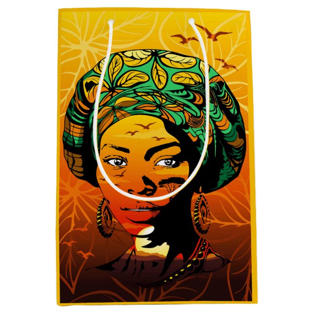 African Woman Portrait with Sunset Medium Gift Bag (Front)