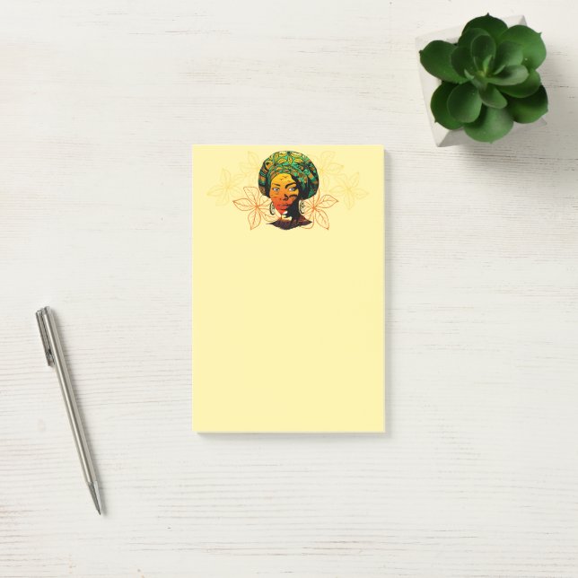 African Woman Portrait with Sunset Post-it Notes (Office)