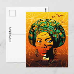 African Woman Portrait with Sunset Postcard