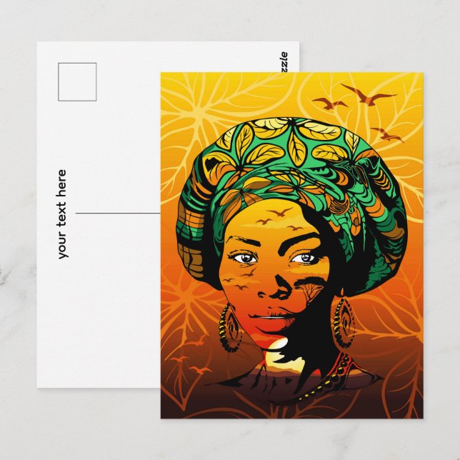 African Woman Portrait with Sunset Postcard (Front/Back)