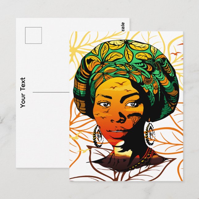 African Woman Portrait with Sunset Postcard (Front/Back)