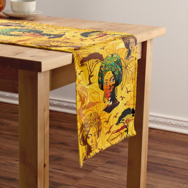 African Woman Portrait with Sunset Short Table Runner (In Situ)