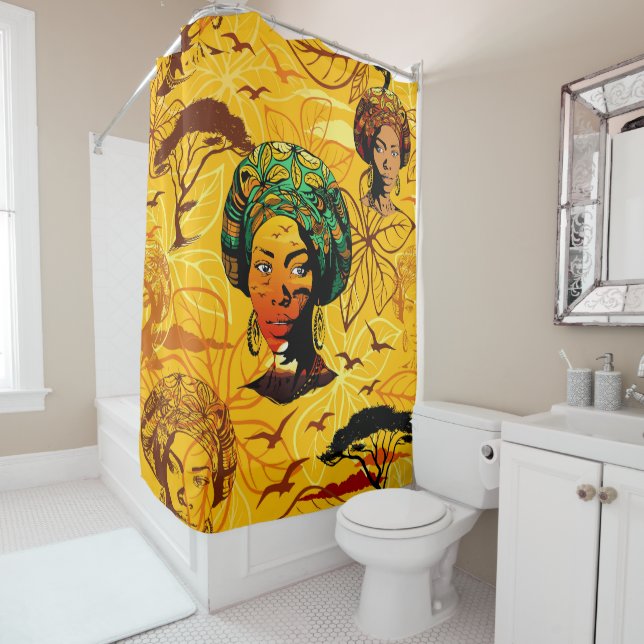 African Woman Portrait with Sunset Shower Curtain (In Situ)