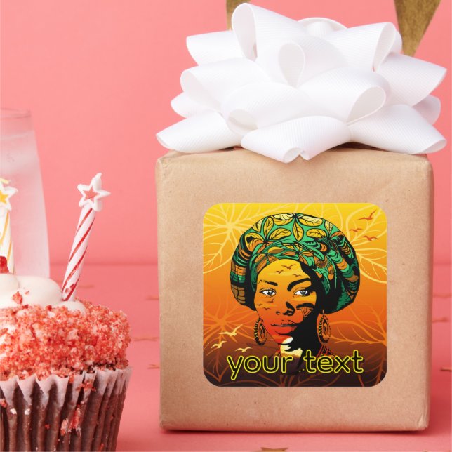 African Woman Portrait with Sunset Square Sticker (Party)