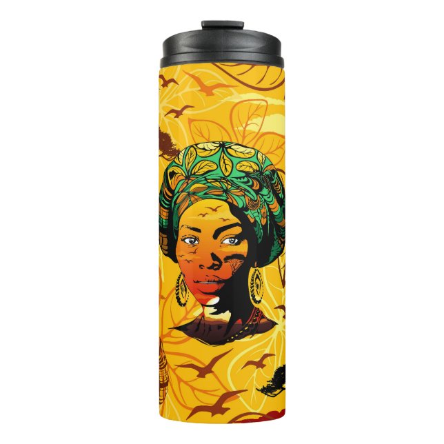 African Woman Portrait with Sunset Thermal Tumbler (Front)