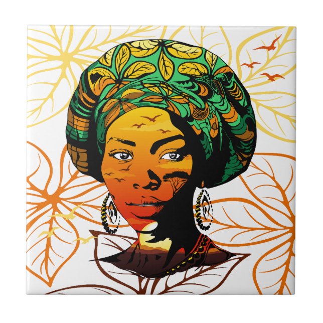 African Woman Portrait with Sunset Tile (Front)