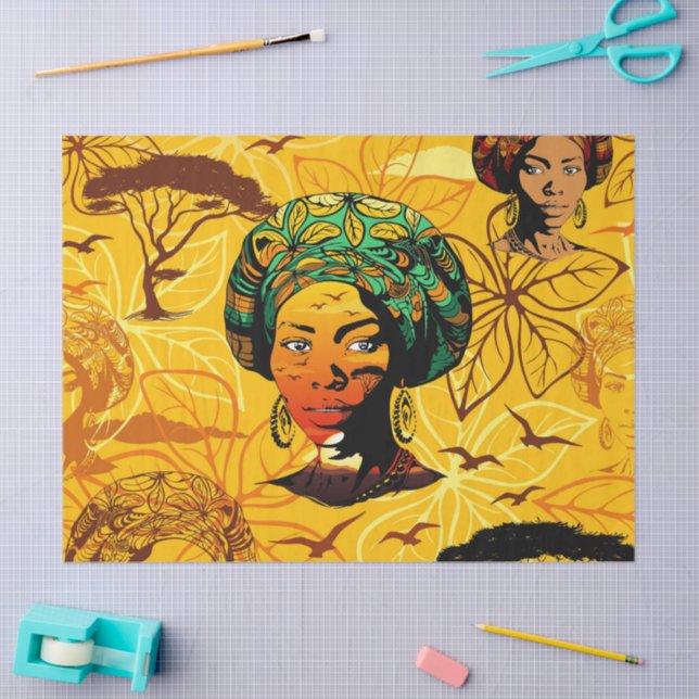 African Woman Portrait with Sunset Tissue Paper (Craft)