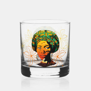 African Woman Portrait with Sunset Whiskey Glass