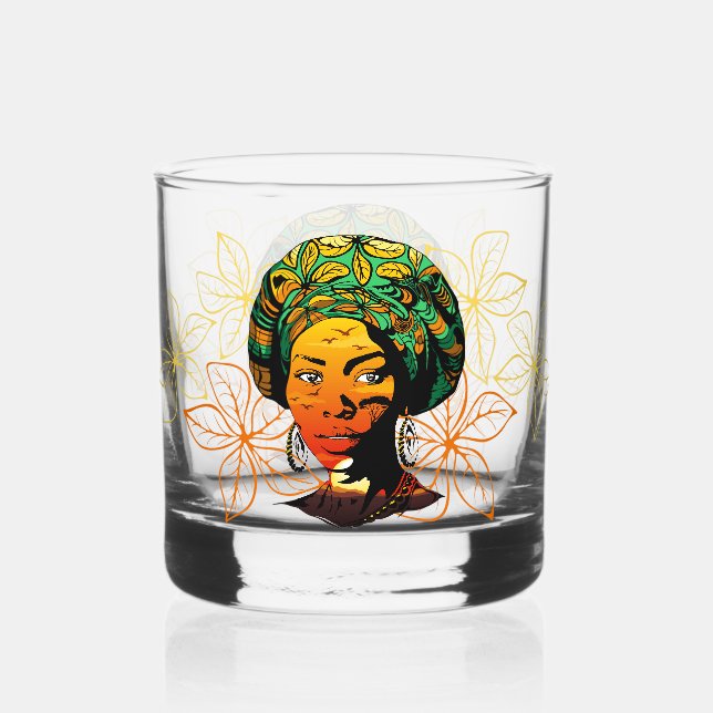 African Woman Portrait with Sunset Whiskey Glass (Front)
