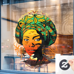 African Woman Portrait with Sunset Window Cling