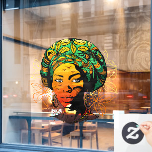 African Woman Portrait with Sunset Window Cling
