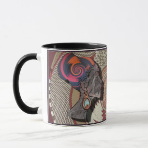 African woman profile on a woven basket mug