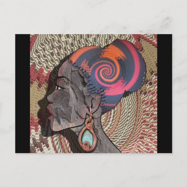 African woman profile on a woven basket postcard (Front)