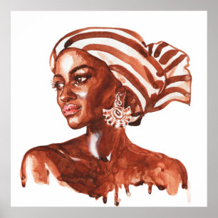 African woman, realistic artwork. Watercolor Poster